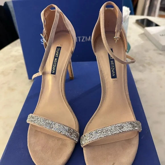 Stuart Weitzman - Nudistsong dolce suede w crystal heels size 8 - Picture 4 of 6